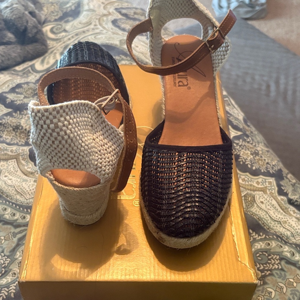 Aura Black and White Espadrille Sandals